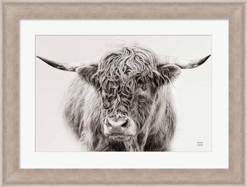 Framed Highland in the Winter Fog BW Print