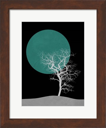 Framed White Tree and Big Moon Print