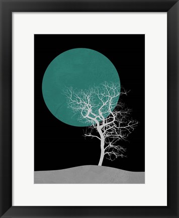 Framed White Tree and Big Moon Print