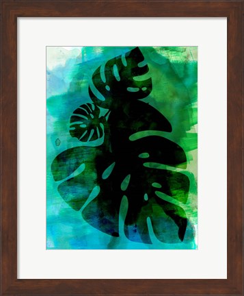 Framed Tropical Monstera Leaves Watercolor Print