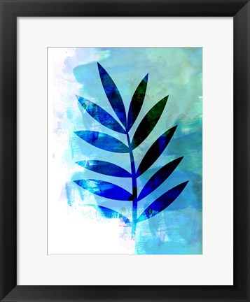 Framed Blue Leaf Watercolor III Print