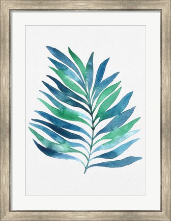 Framed Blue and Green Watercolor Leaves 1 Print