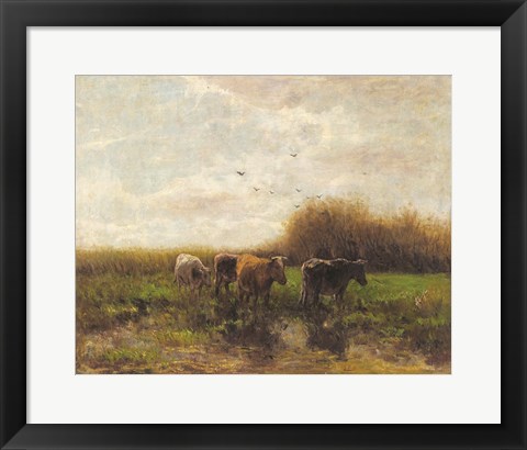 Framed Cows at Sunset Print