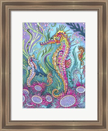 Framed Rainbow Seahorses Print