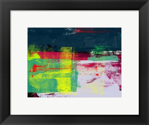 Framed Abstract Turquoise and Yellow Print