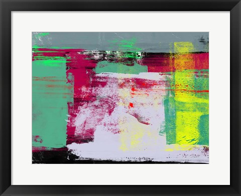 Framed Abstract Green and Purpple Print