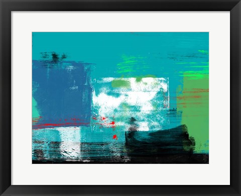 Framed Abstract Turquoise and White Print