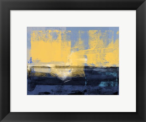 Framed Abstract Dark Blue and Yellow Print