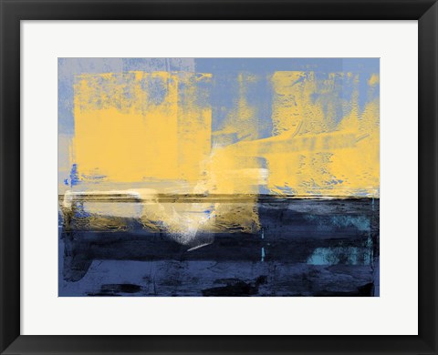 Framed Abstract Dark Blue and Yellow Print