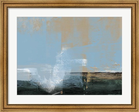Framed Abstract Light Blue and Ochre Print