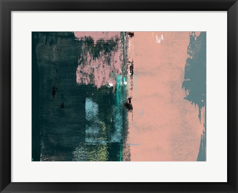 Framed Abstract Green and Coral Pink Print