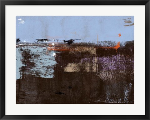 Framed Abstract Blue and Dark Brown Print