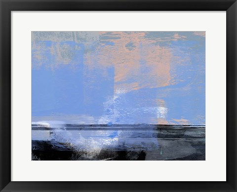 Framed Abstract Light Blue and Black Print