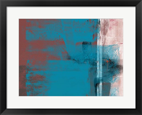 Framed Abstract Blue Brown and White Print