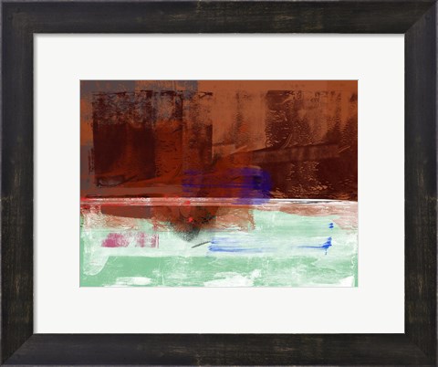 Framed Brown Biege and Green Abstract Composition Print