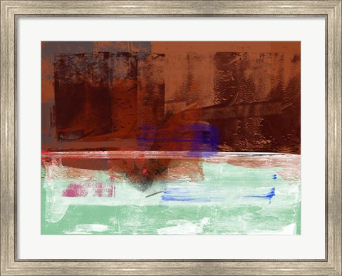 Framed Brown Biege and Green Abstract Composition Print