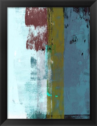 Framed Light Blue and Olive Abstract Composition I Print