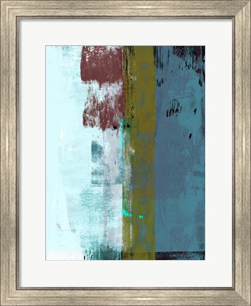 Framed Light Blue and Olive Abstract Composition I Print