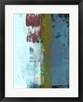 Framed Light Blue and Olive Abstract Composition I Print