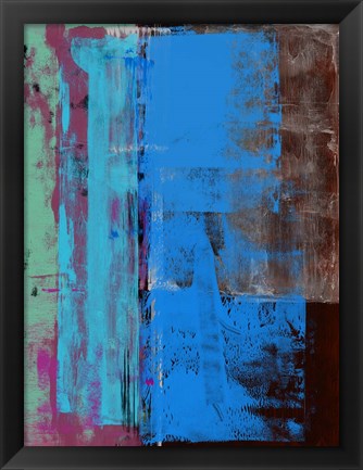 Framed Turquoise Blue and Biege Abstract Composition I Print