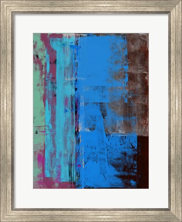 Framed Turquoise Blue and Biege Abstract Composition I Print