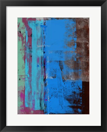 Framed Turquoise Blue and Biege Abstract Composition I Print