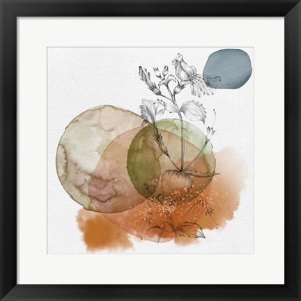 Framed Flower and Watercolor Circles I Print