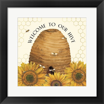 Framed Honey Bees &amp; Flowers Please III-Welcome Print