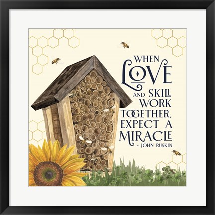 Framed Honey Bees &amp; Flowers Please V-Love and Skill Print