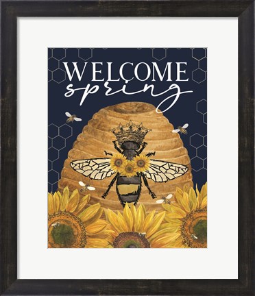 Framed Honey Bees &amp; Flowers Please portrait III-Welcome Spring Print