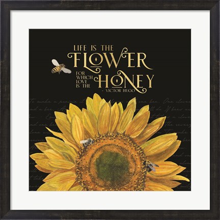 Framed Honey Bees &amp; Flowers Please on black II-The Flower Print