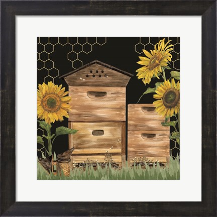Framed Honey Bees &amp; Flowers Please on black VII Print