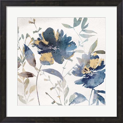 Framed Blue Watercolor Florals II Print