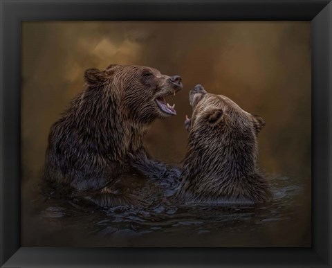 Framed Grizzlies at Play Print