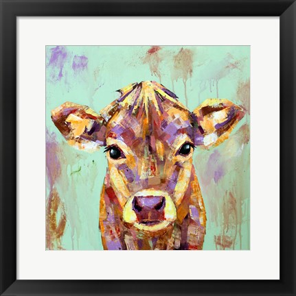 Framed Celadon Cow Print