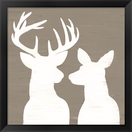 Framed Buck and Doe Silhouette Print