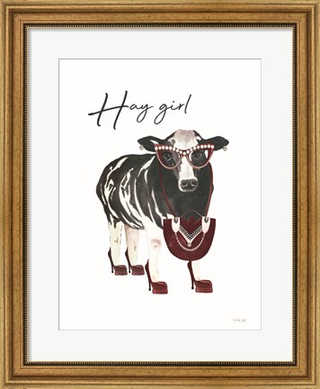 Framed Hay Girl Cow Print