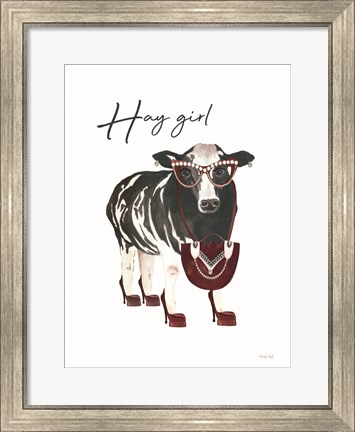 Framed Hay Girl Cow Print