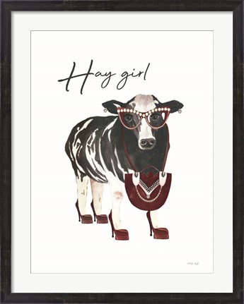 Framed Hay Girl Cow Print