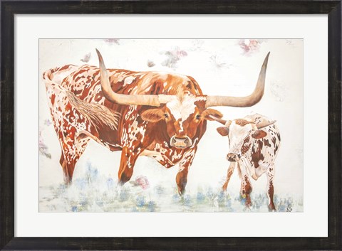 Framed Longhorn and Calf Print