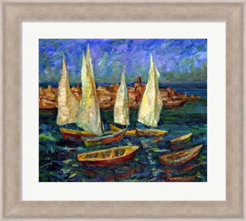 Framed Sails in the Bay Print