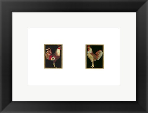 Framed Mini Roosters on Black Print