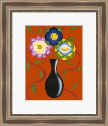 Framed Stylized Flowers in Vase II Print