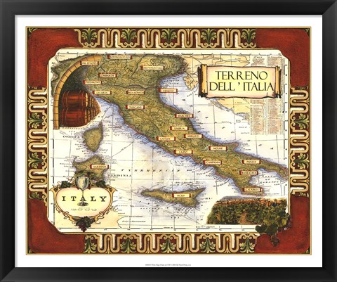 Framed Wine Map of Italy Print