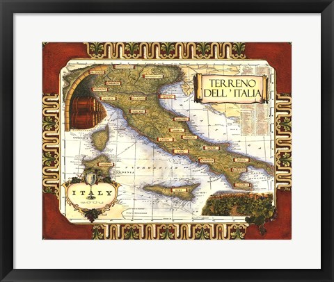 Framed Wine Map of Italy Print