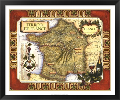 Framed Wine Map of France Print