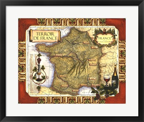 Framed Wine Map of France Print