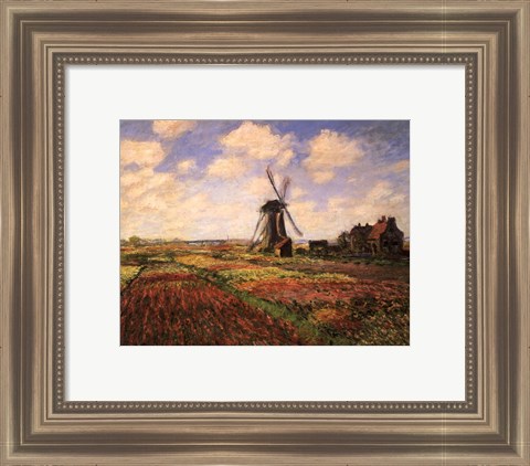 Framed Tulip Fields with Windmill Print