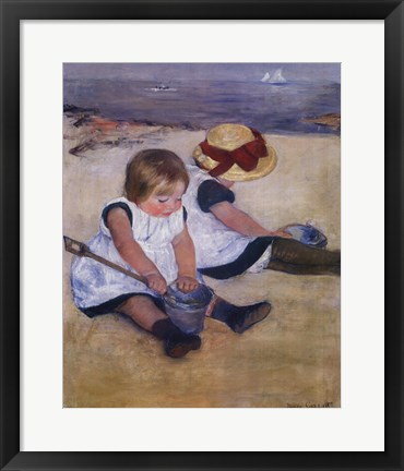 Framed Children Playing on the Beach Print