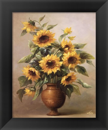 Framed Sunflowers In Bronze I Print